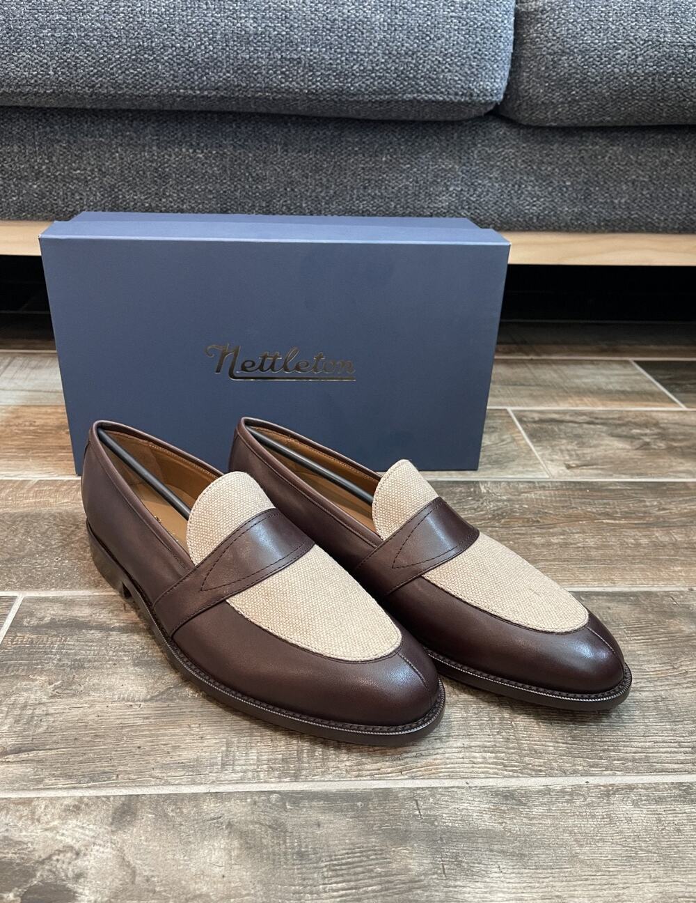 $950 NIB Nettleton Two Tone Leather Brown Vintage Inspired Penny Loafers 9.5 D